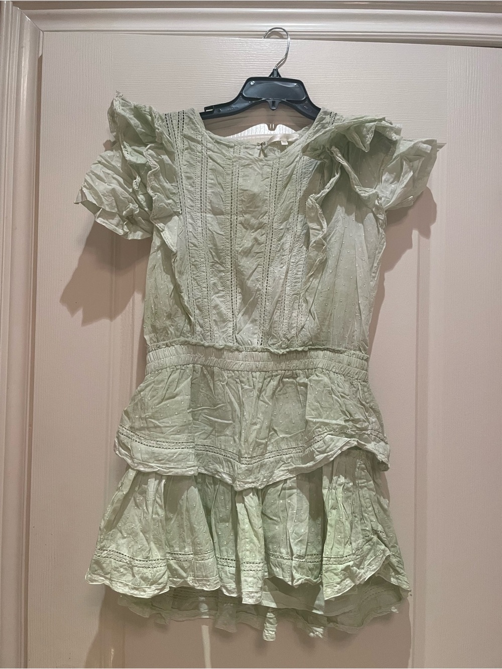 LoveShackFancy Light Green Ruffle Natasha Mini Dress